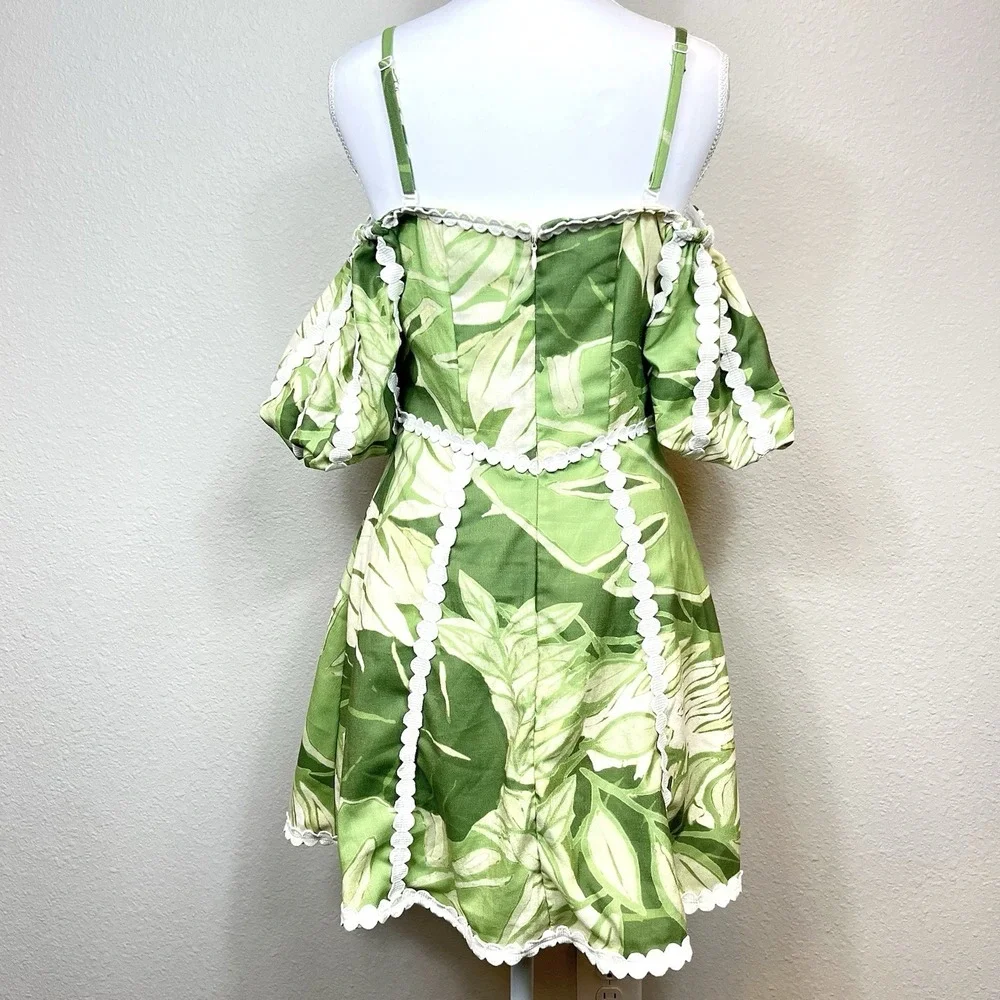 Rachel Roy Circle Trim‎ Puff Sleeve Off Shoulder MiniDress Size 4 Boho Tropicart